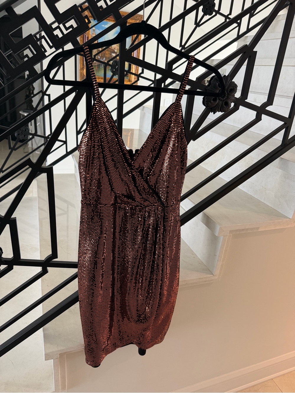 Guess Copper Sequin Wrap Mini Dress